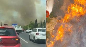 Manisa'nın Akhisar ilçesinde ormanlık alanda yangın