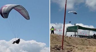 Çorum'da yamaç paraşütü pilotunun düşme anı kamerada