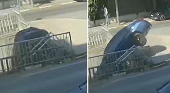 Pendik'te otomobil dereye düştü; kaza kamerada
