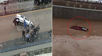 Ankara felç oldu! Yol çöktü, araç çukura düştü