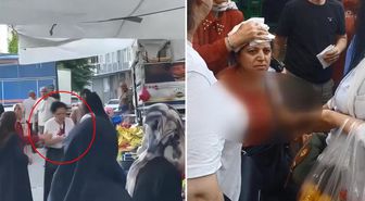 Görüntüler semt pazarından: 'Armut' kavgasında kadının kafasını kalasla kırdı