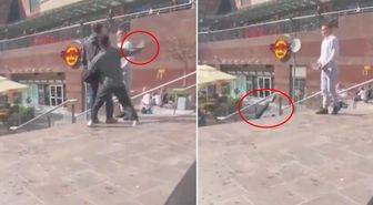 Dehşet anları kamerada! Arkadan yaklaştı, tek yumrukla merdivenlerden düşürdü