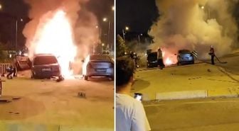 Facia, gece yarısından sonra geldi: Araçlar alev aldı, sürücü kaçtı