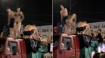 Savaş ülkesinden inanılmaz görüntüler! Kamyon kasasını havuza çevirdiler