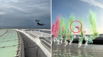 Yürekleri ağza getiren şov: İki yolcu uçağı stadyumun üzerinde birbirine teğet geçti