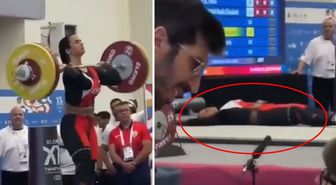 Ağırlığı kaldırdıktan saniyeler sonra yere yığıldı! Salonda korku dolu anlar