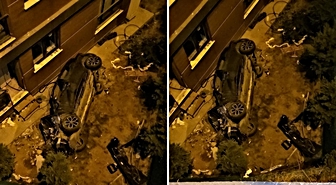 Eyüpsultan’da alkollü sürücü binaya çarptıktan sonra bahçeye uçtu: 2 yaralı