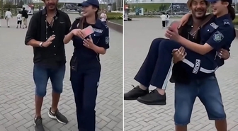 Kadın polisi kucağına alıp döndürdü! Tepki çeken görüntülere ağır yaptırım