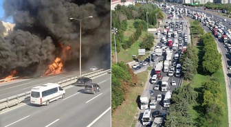 TEM'de tır yangını! Edirne yönü trafiğe kapatıldı