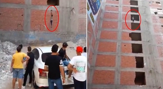İnşaatta akılalmaz yöntem! İşçileri halatla taşıdılar