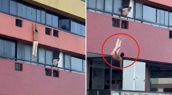 Otel penceresinde dehşet anları! Başkasının eşiyle yakalanınca kaçmaya çalıştı