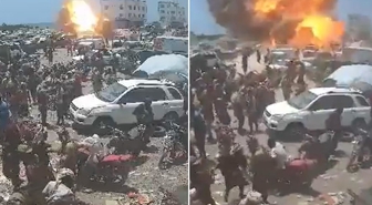 Yemen'de pazar yerine saldırı! Büyük patlama kamerada