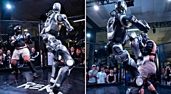 Terminatör dövüşü gerçek oldu: İnsansı robot ringe çıktı, insan rakibini yere serdi