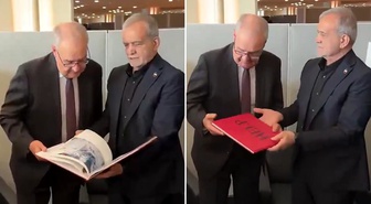 Pezeşkiyan’dan İsviçre liderine dikkat çeken hediye: ABD'nin sivil hedeflere saldırılarını belgeledi