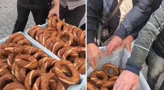 Hayrına simit dağıttı, o esnada ortaya çıkan görüntü 'Yok artık' dedirtti