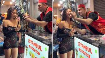 Maraş dondurmacısının turist kadına yaptığı şov tartışma yarattı