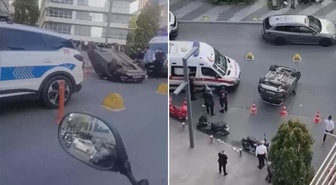 Maslak'ta korkutan kaza! Takla atan araçtan yürüyerek çıktı