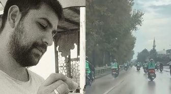 Bursa'da 56 günlük yaşam mücadelesini kaybeden motokurye Mehmet Açık'ın cenaze aracına meslektaşlarından eskort