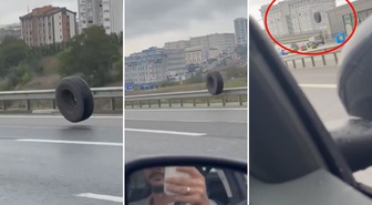 İstanbul’da otoyolda korku dolu anlar: Tırdan kopan dev lastik trafiğe savruldu