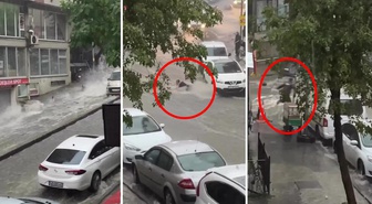 Şişli'de sele kapılan kadını gençler son anda kurtardı! O anlar kamerada