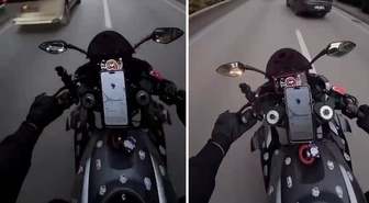 Bursa Osmangazi'de motosikletin otomobile çarptığı an kask kamerasında yer aldı