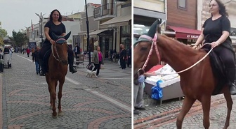 Edirne'de atıyla caddelerde gezen kadın ilgi odağı oldu