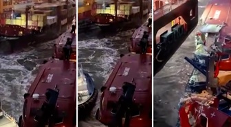 Almanya'da 3 bin 350 kişi bulunan kruvaziyer gemisinde korku dolu anlar! Limandan çıkarken konteyner gemisine çarptı