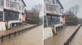 İstanbul'da sel manzaraları! Hızla gelen sular, bahçe duvarını yıktı