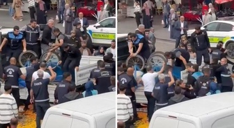 Seyyar satıcı ile zabıta arasındaki arbede kamerada