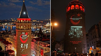 Cumhuriyet'in 103 yıllık ışığı Galata Kulesi'ni aydınlattı