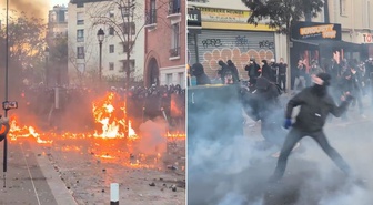 Fransa yine karıştı: Polislerin üzerine yanıcı madde atıldı, Macron piñatası parçalandı