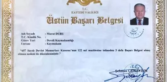 Kaymakam Duru, Üstün Başarı Belgesi ile ödüllendirildi