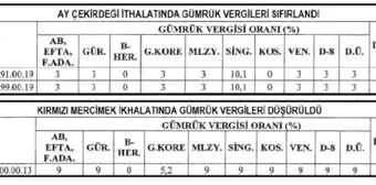 RG-Gümrük vergisi mecimekte düştü, ay çekirdekte sıfırlandı