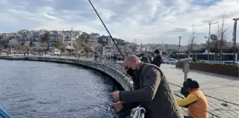 Üsküdar Sahili'nde sosyal mesafeli balık avı