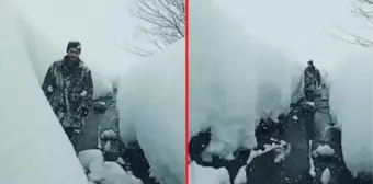 Köy sakinleri insan boyunu aşan kardan dolayı evlerine hapsoldu