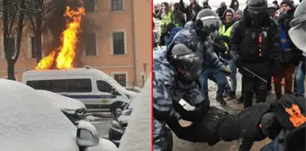 Rusya'da Navalny protestolarında gerilim tırmanıyor! Polis arabasını ateşe verdiler