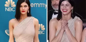 Ödül törenine iç çamaşırsız elbiseyle katılan Alexandra Daddario, ışıklar açılınca frikik verdi