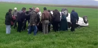 Tarım arazisine devrilen otomobilde 4 kişi yaralandı