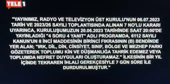 Tele 1 TV'ye 7 Gün Yayın Durdurma Cezası Başladı