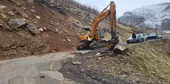 Uludere'de yağış nedeniyle yola düşen kaya parçaları kaldırıldı