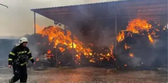 Yıldırım düşen ahırda 2 bin balya saman yandı