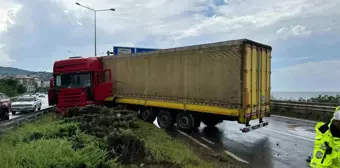 Rize'de tır orta refüje çıktı, şoför yaralandı