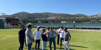 Muğla Valisi İdris Akbıyık, Sipay Bodrum Futbol Kulübü'nün yeni sezon öncesi ilçe stadındaki çalışmalarını inceledi