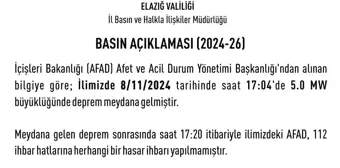 Elazığ'da 5.0 Büyüklüğünde Deprem, Hasar İhbari Yok