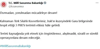 Irak'ın Kuzeyinde 3 PKK'lı Terörist Etkisiz Hale Getirildi