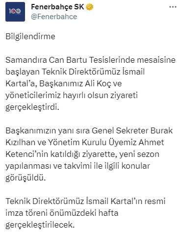 Keyifler yerinde! Fenerbahçe Başkanı Ali Koç İsmail Kartal'a hayırlı olsuna gitti