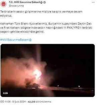 Zeytin Dalı ve Fırat Kalkanı bölgelerinde 11 terörist etkisiz hale getirildi