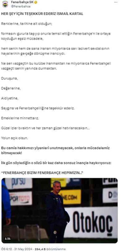İsmail Kartal Fenerbahçe'den ayrıldı mı? Fenerbahçe'den açıklama geldi
