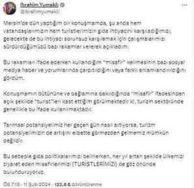 Bakan Yumaklı: Misafir kelimesi çarpıtıldı