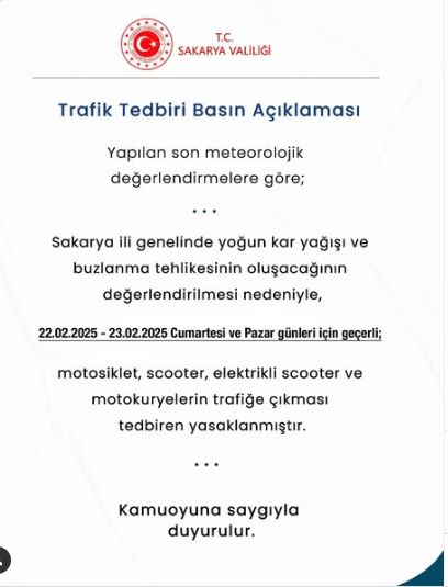 Sakarya okullar tatil mi SON DAKİKA? 24 Şubat Pazar Sakarya okul yok mu (Sakarya Valiliği Açıklaması – KAR TATİLİ)?